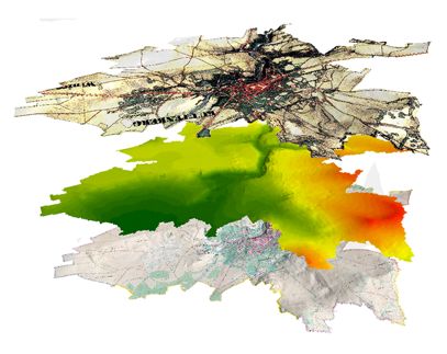 3 vrstvy mapových podkladů pro model Kutné Hory, autor Petr Vavrečka