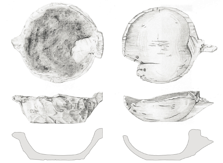 Wooden bowls (source: Steffen Stummann Hansen – Inga Merkyte – Joanna Bending: Toftanes, a Viking Age Farmstead in the Faroe Islands: archaeology, environment and economy. Acta Archaeologica 84/1. Oxford (: Willey, Blackwell), 2013, s. 102)