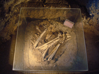 skelet ženy vystavený in situ